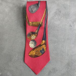 Vintage Polo Ralph Lauren Golf Club Tie Red Silk Hand Made USA Novelty Necktie